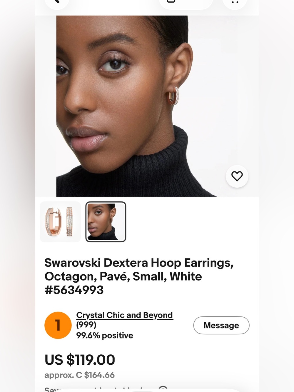 Swarovski Rose Gold Dextera Octagon small hoops